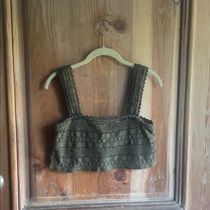 aerie Olive Crochet Crop Tank Top